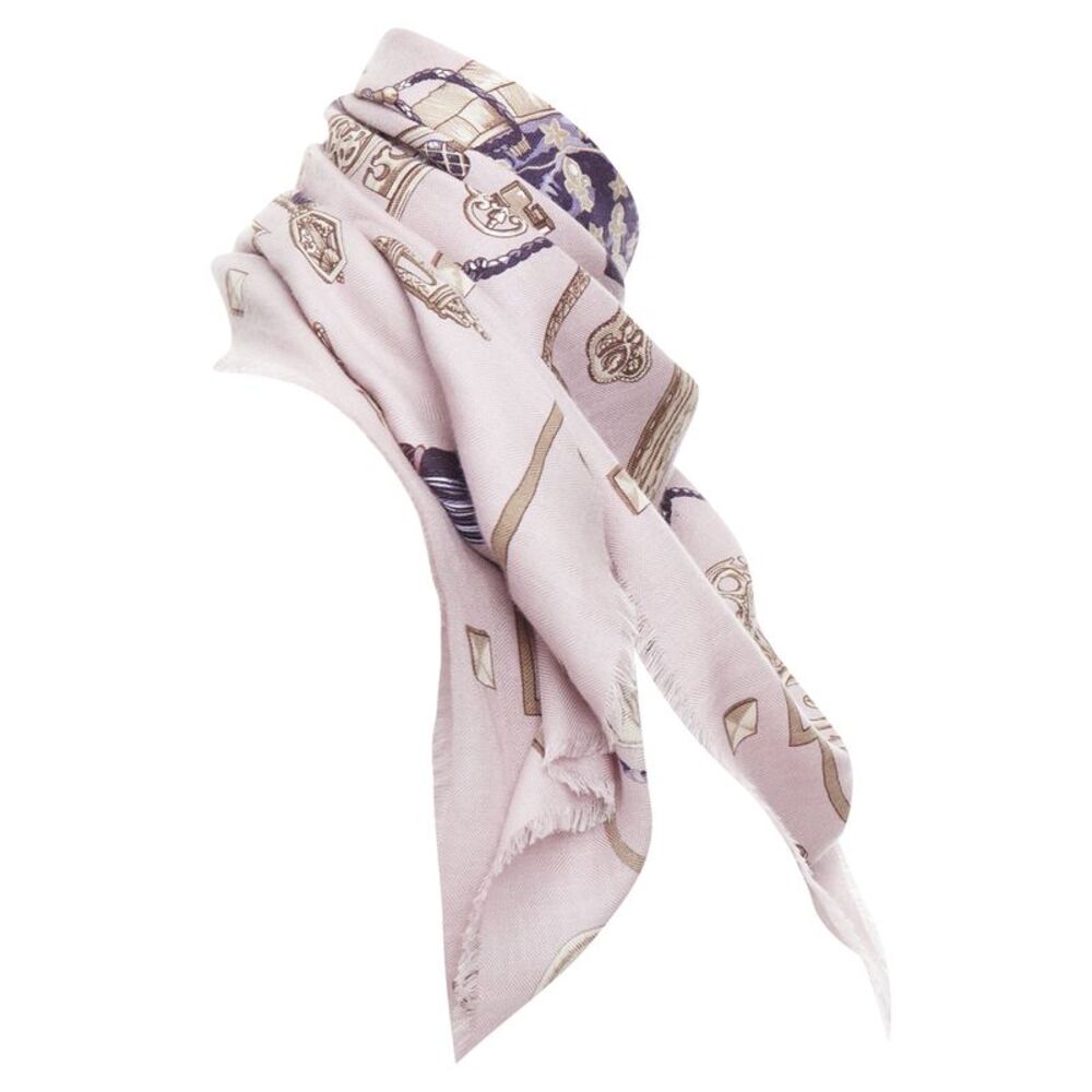 Hermès lilac cashmere silk tassel print scarf - Picture 4 of 6